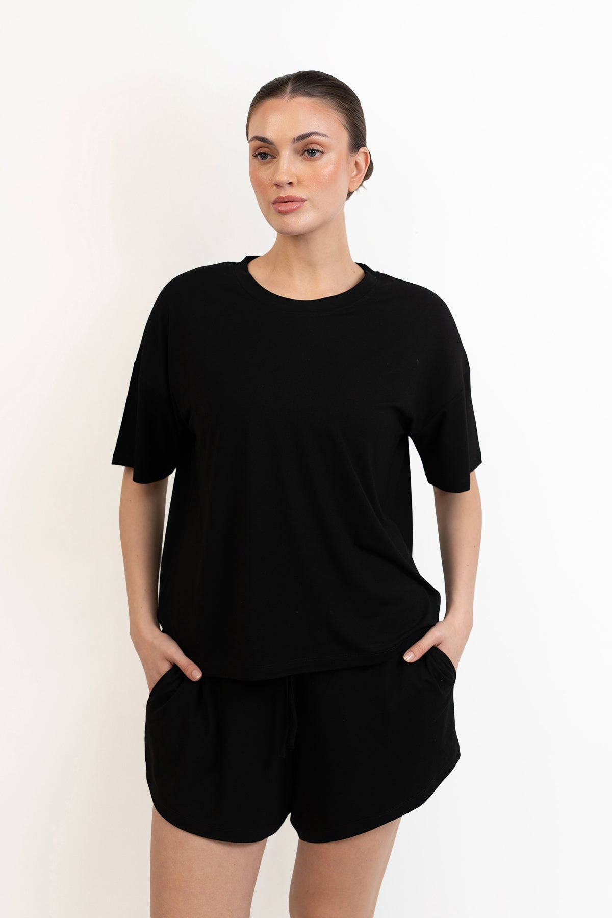 Women’s Bamboo Short-Sleeve Tee & lounge Short Set-Midnight