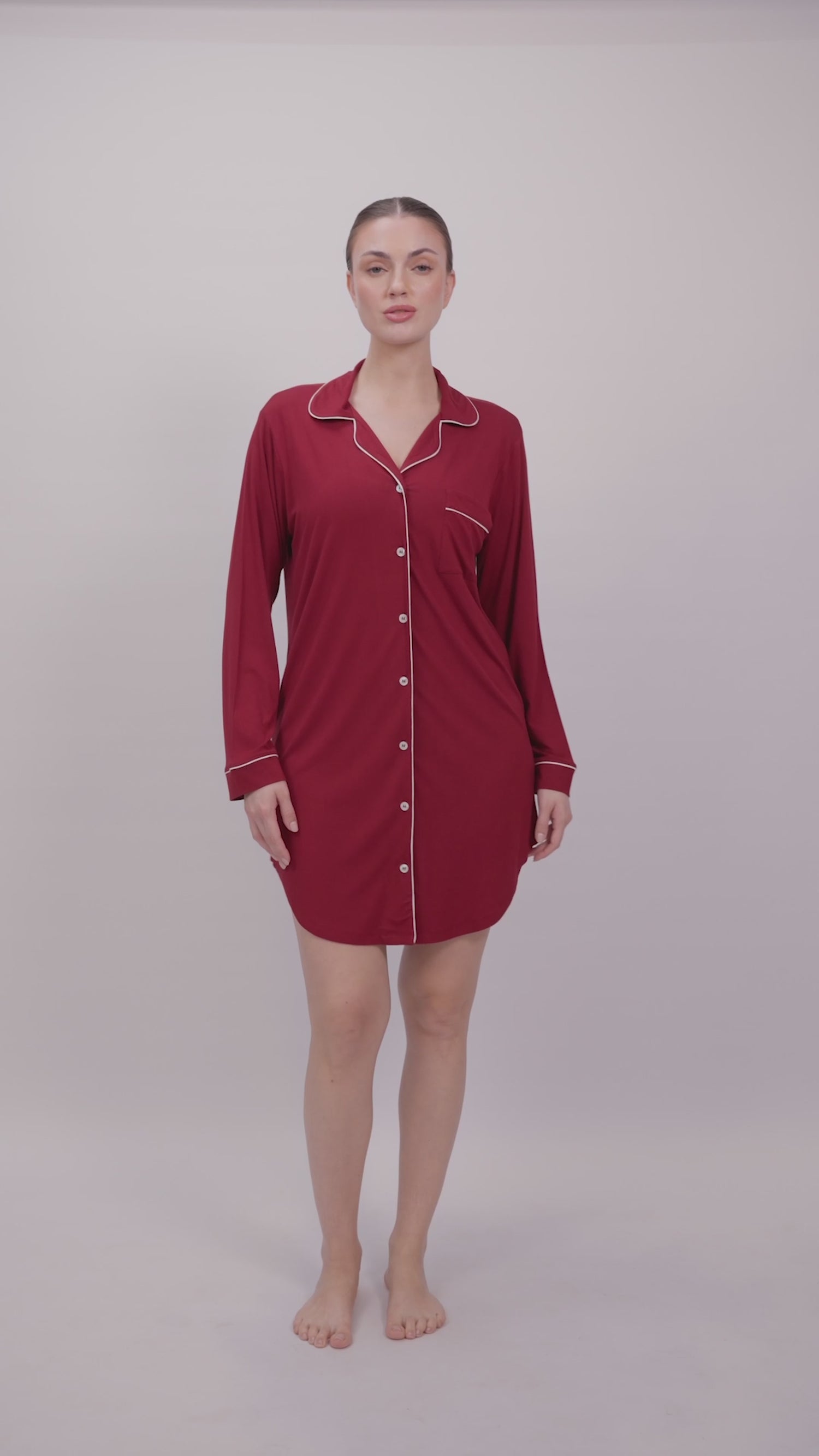 Women’s Bamboo long sleeves sleepshirt-Merlot