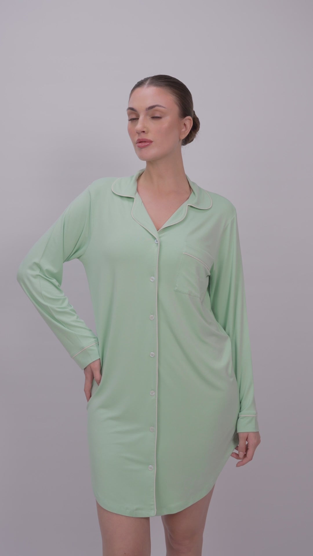 Women’s Bamboo long sleeves sleepshirt-Bh Green