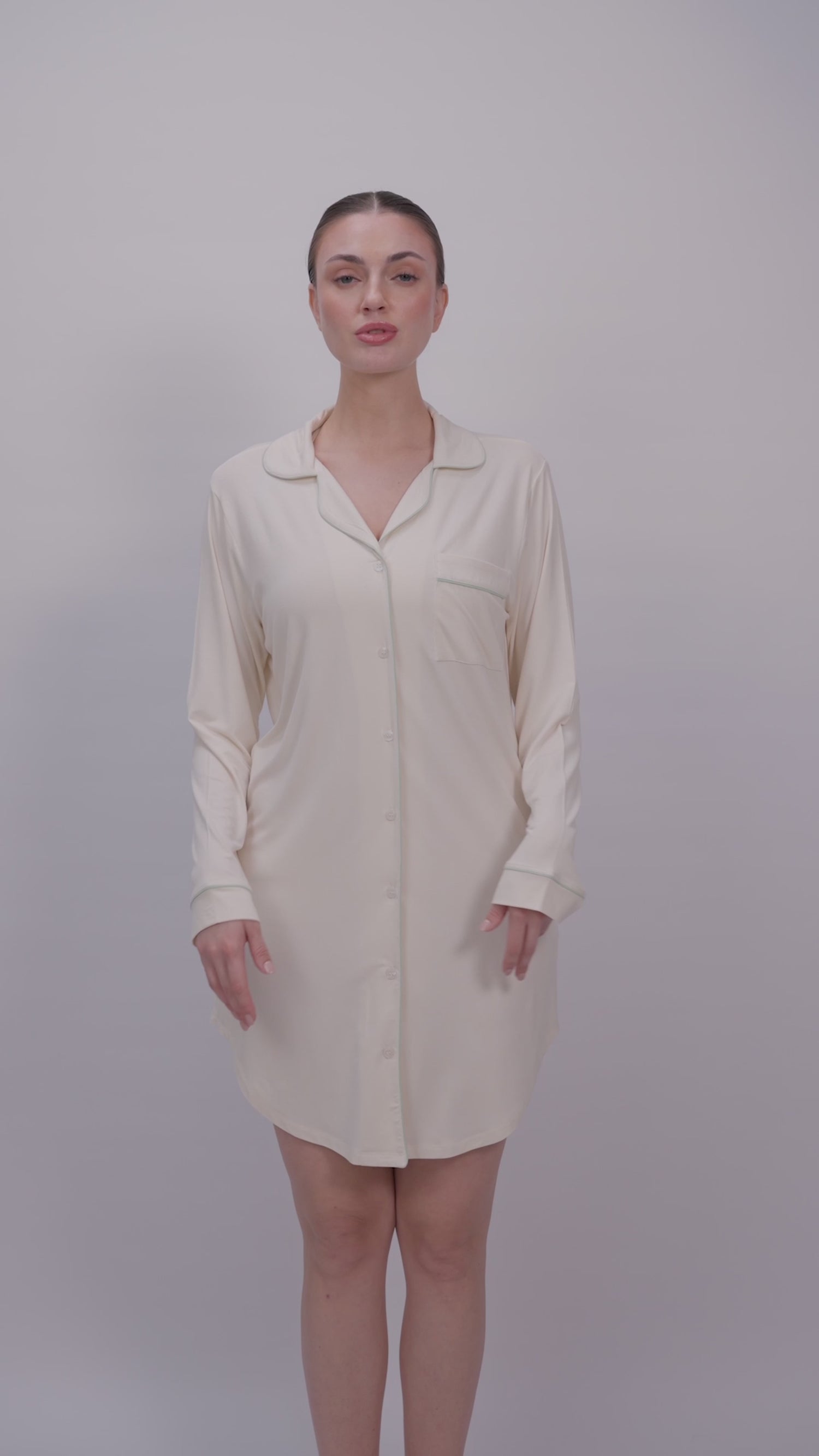 Women’s Bamboo long sleeves sleepshirt-Cream