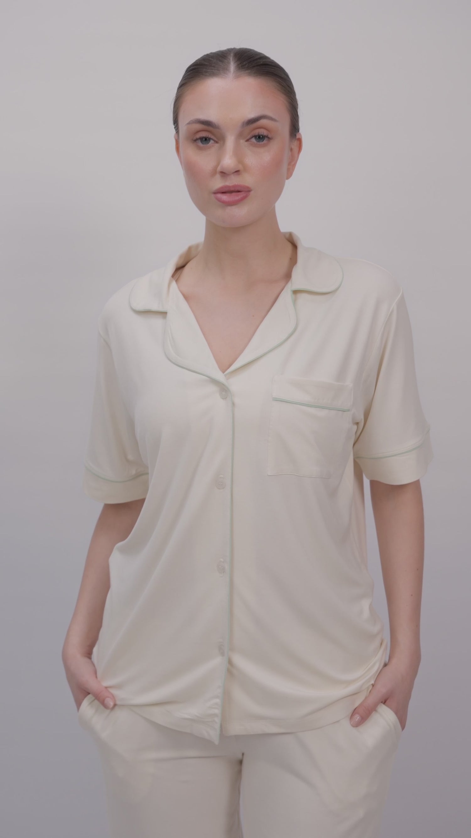 Women’s Bamboo short  sleeves Pajama Set-Cream