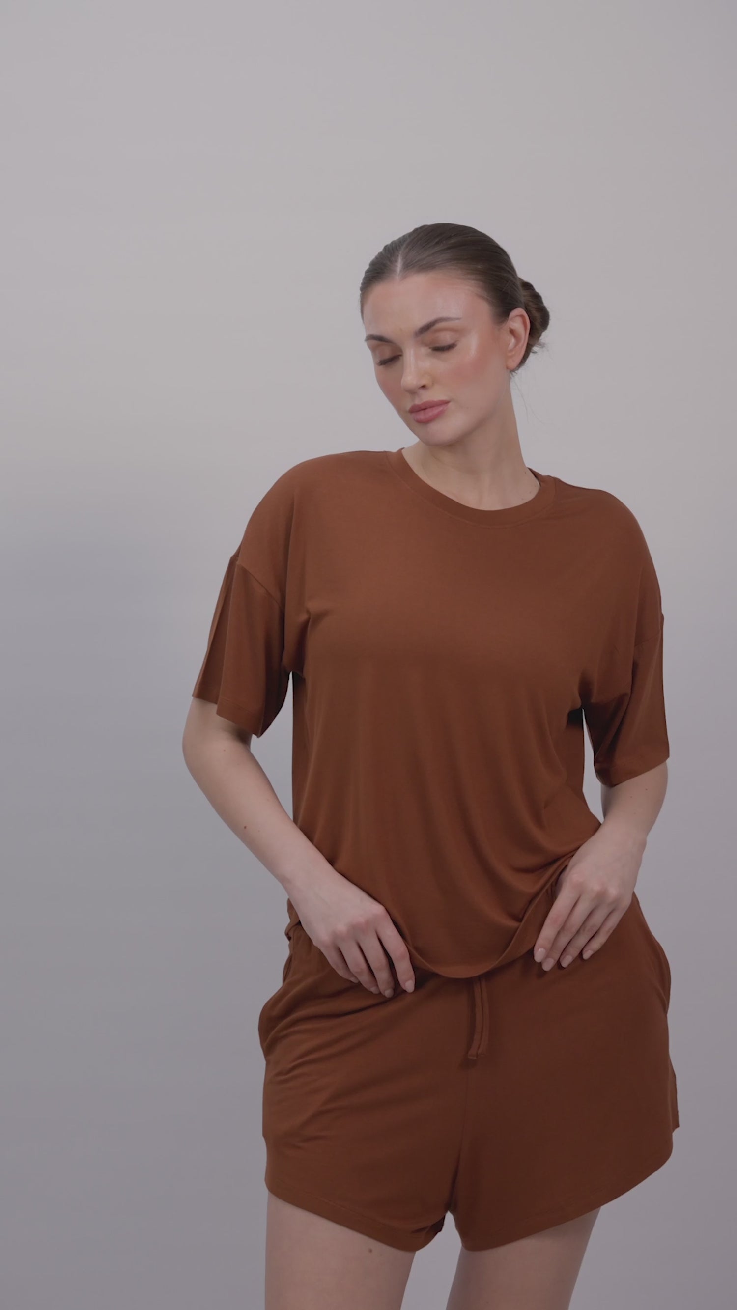 Women’s Bamboo Short-Sleeve Tee & lounge Short Set-Chocolate