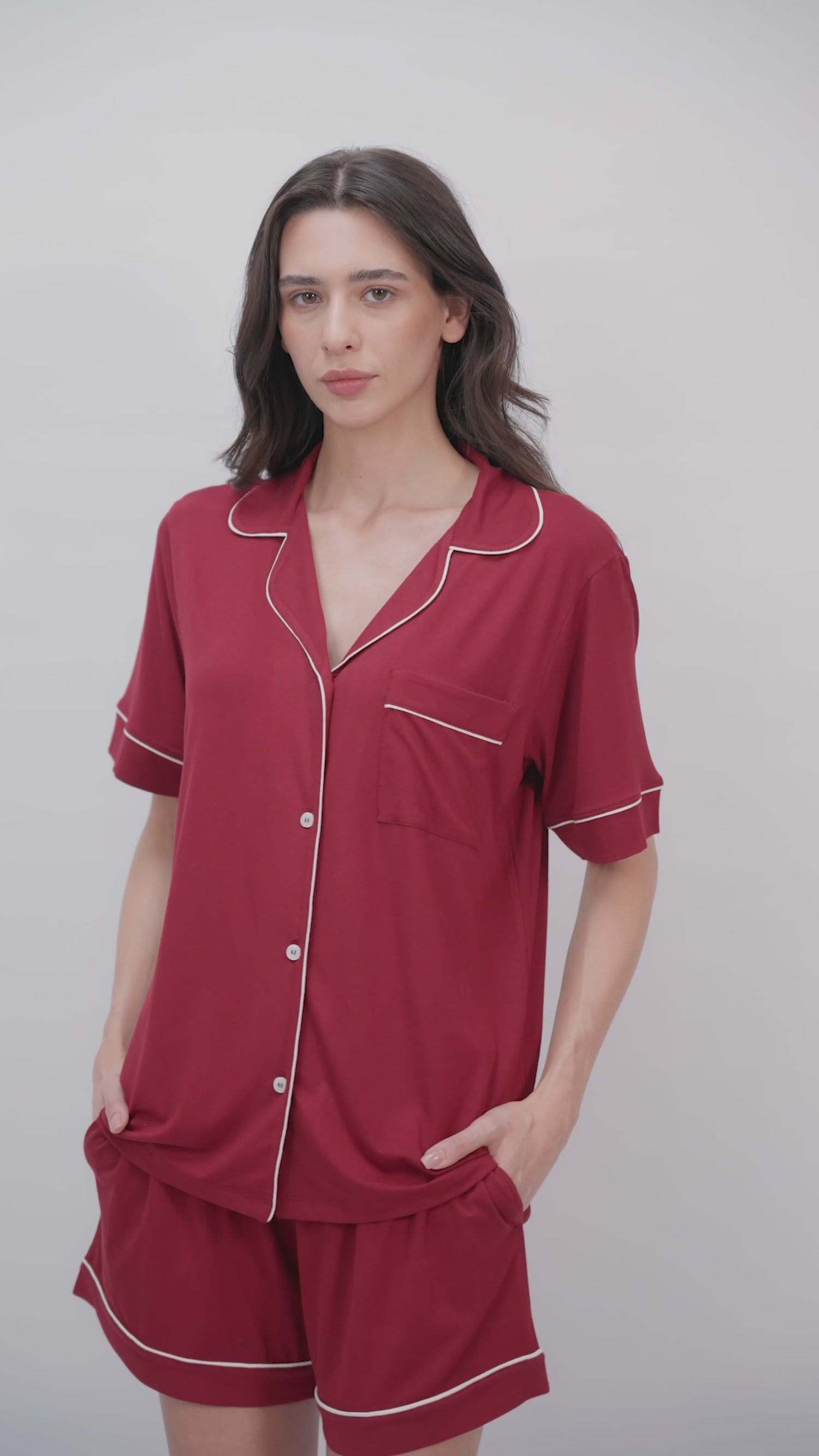 Women’s Bamboo Short-Sleeve Pajama Short Set-Merlot