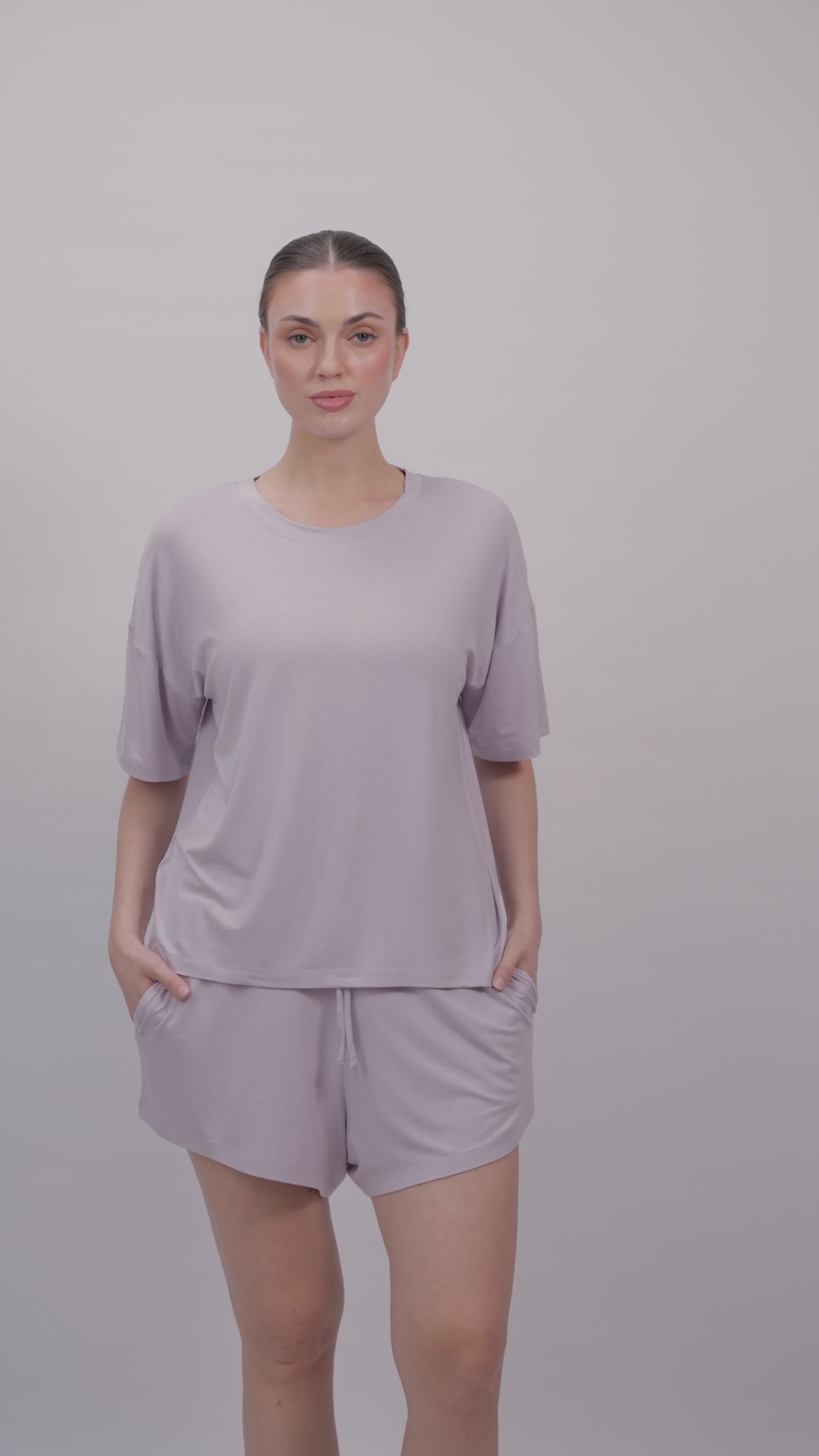 Women’s Bamboo Short-Sleeve Tee & lounge Short Set-Purple