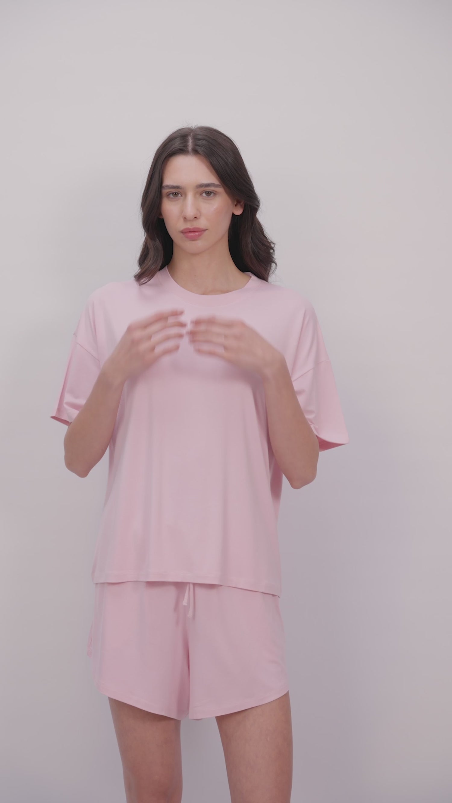 Women’s Bamboo Short-Sleeve Tee & lounge Short Set-Pink